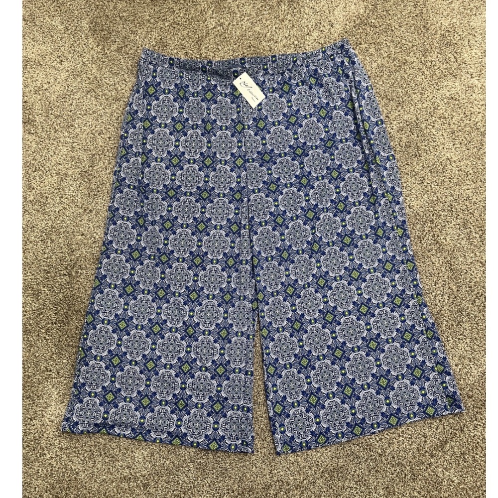 NY Collection Woman Blue Geometric Print Wide Leg Crop Pants 2X WITP0759 New